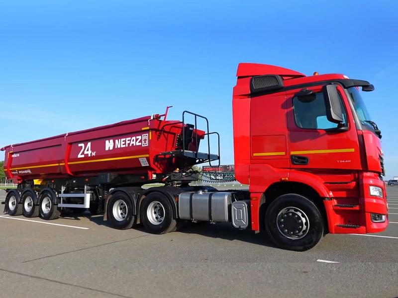 Сцепка - тягач KAMAZ-65656 (6х4) и самосвальный 24 куб. полуприцеп НЕФАЗ-9509
